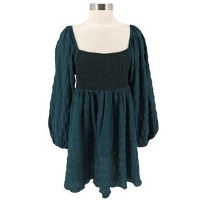 VICI Lost In Amaze Fit Flare Babydoll Dress Green Long Sleeve Square Neck Medium